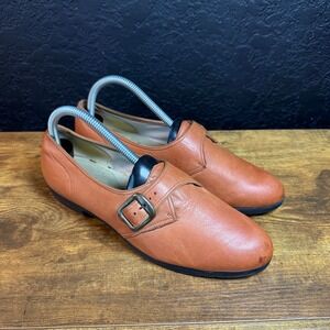 Johansen Vintage Monk Strap Tan Leather Loafers Womens Size 9.5 Made in USA